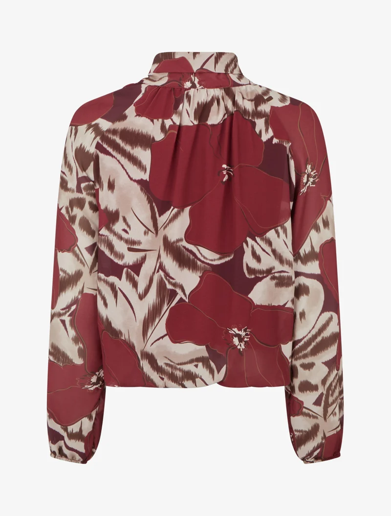 Blouse en voile imprimé floral à nouer - Lie de vin