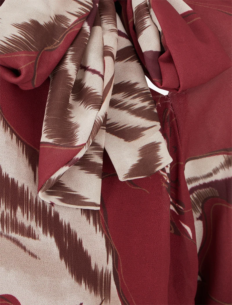 Blouse en voile imprimé floral à nouer - Lie de vin
