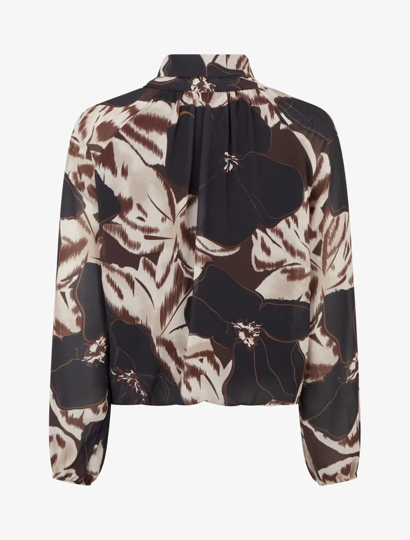 Blouse en voile imprimé floral à nouer - Noir