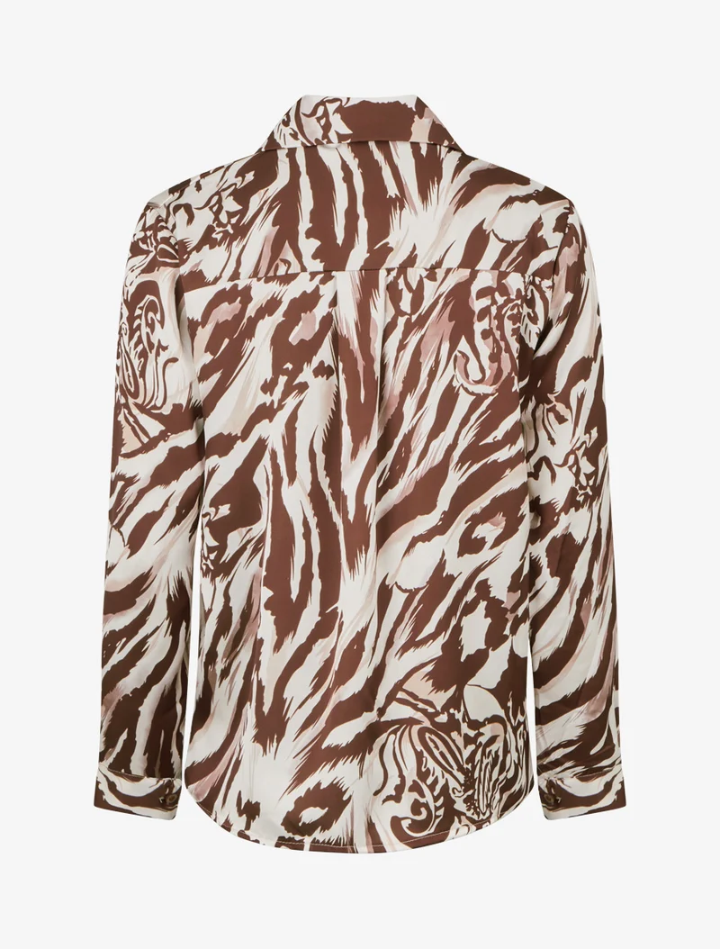 Chemisier satiné imprimé animal - Marron