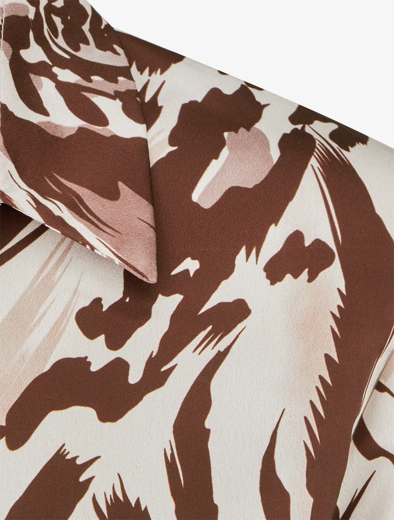 Chemisier satiné imprimé animal - Marron