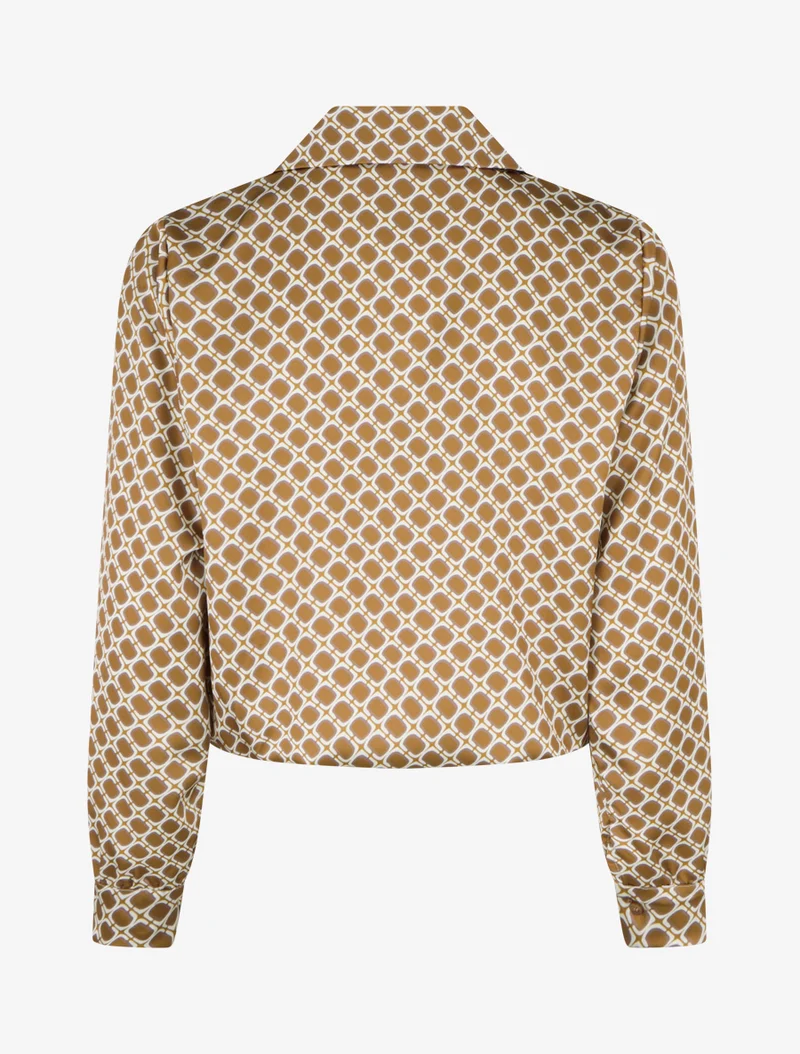 Blouse satinée imprimé 70's - Jaune moutarde