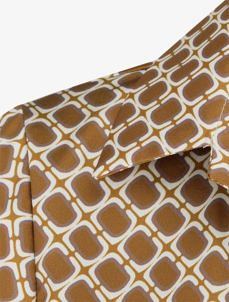 Blouse satinée imprimé 70's - Jaune moutarde