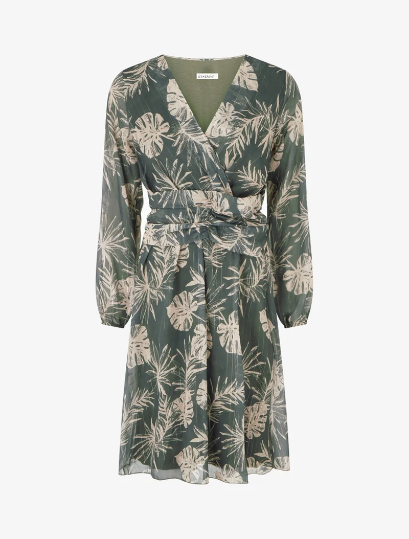 Robe imprimé feuillage à rayures irisées - Kaki