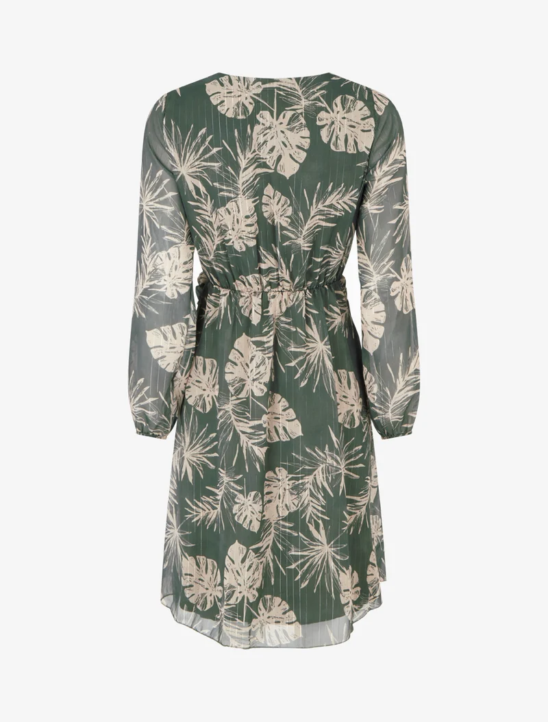 Robe imprimé feuillage à rayures irisées - Kaki