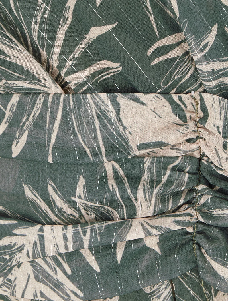 Robe imprimé feuillage à rayures irisées - Kaki