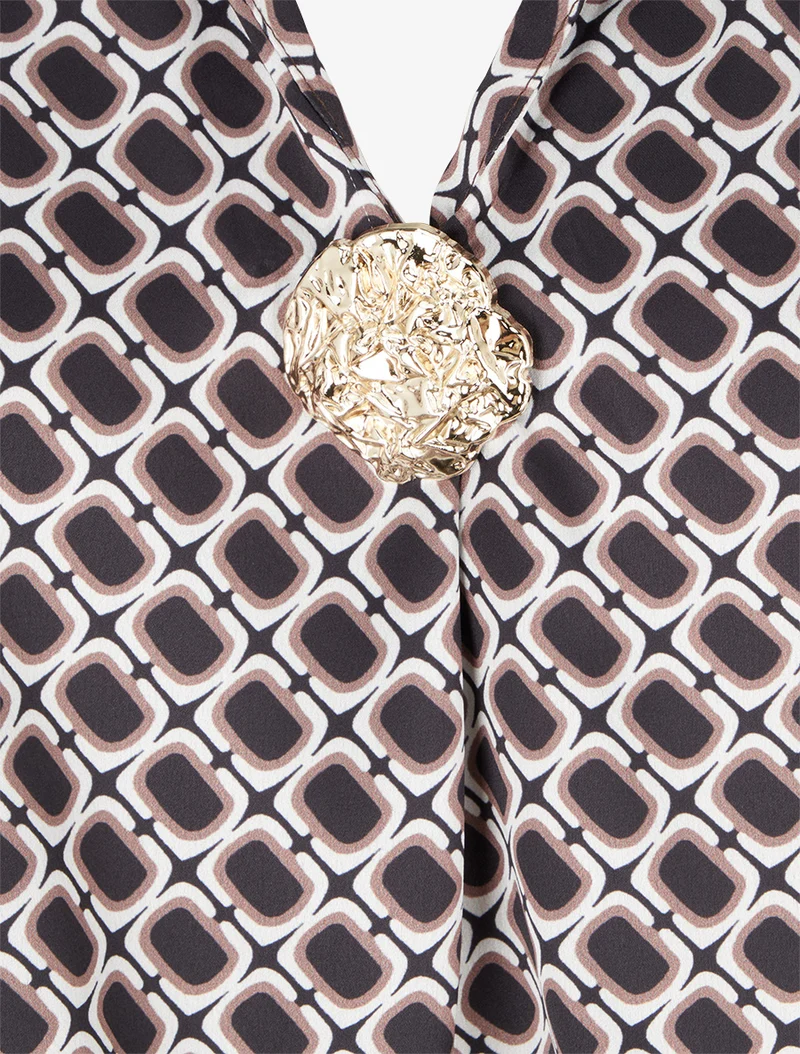 Blouse satinée imprimé 70's - Noir