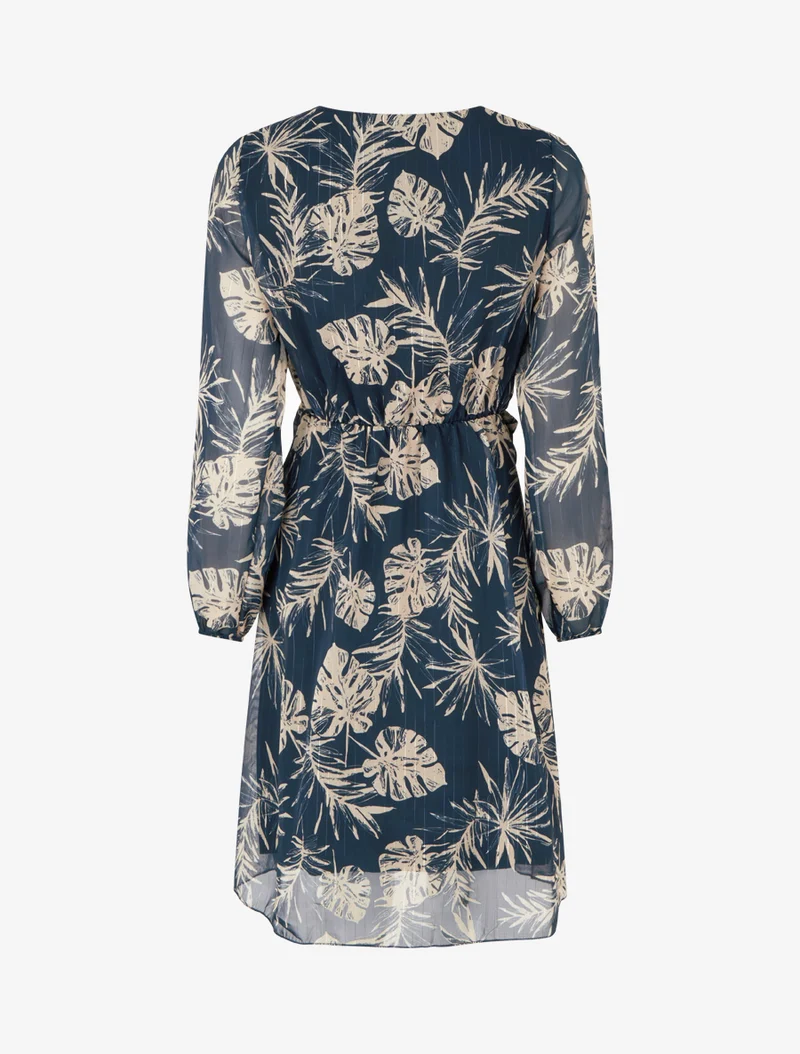 Robe imprimé feuillage à rayures irisées - Marine