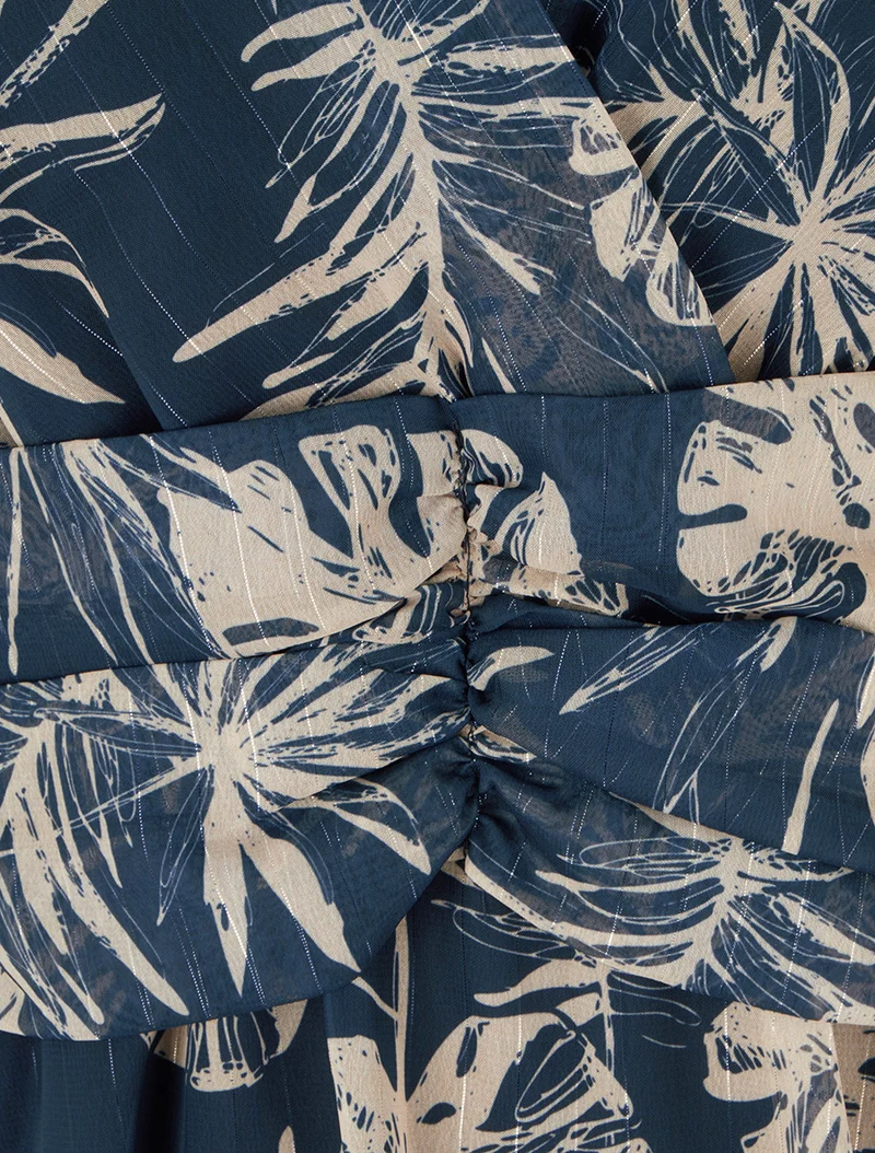 Robe imprimé feuillage à rayures irisées - Marine