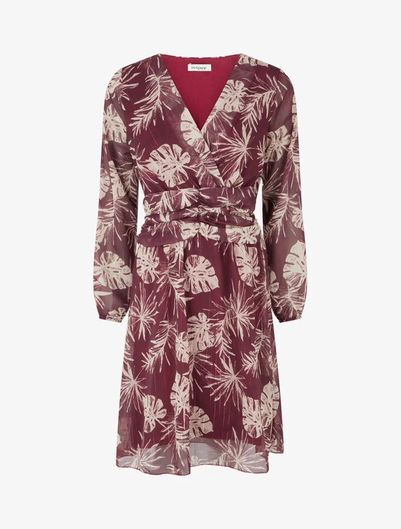 Robe imprimé feuillage à rayures irisées - Prune