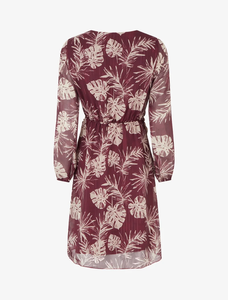 Robe imprimé feuillage à rayures irisées - Prune