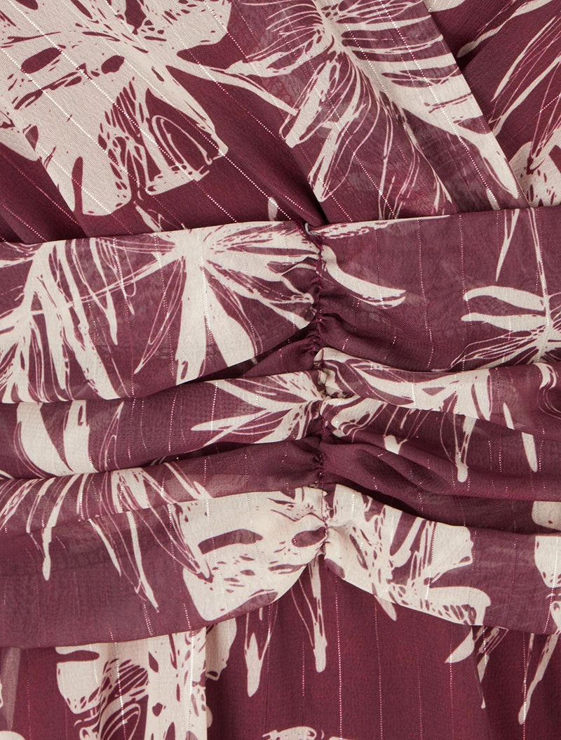 Robe imprimé feuillage à rayures irisées - Prune