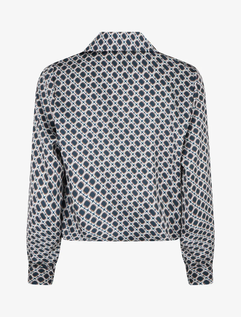 Blouse satinée imprimé 70's - Bleu canard