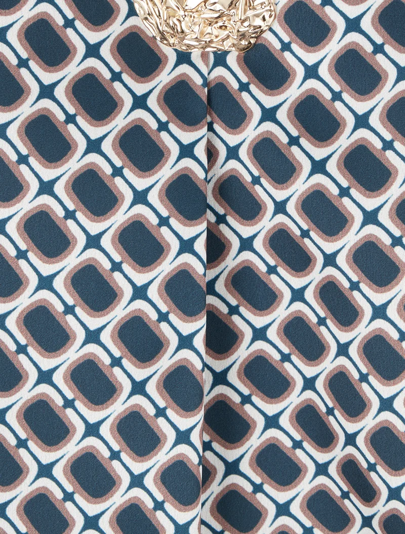 Blouse satinée imprimé 70's - Bleu canard