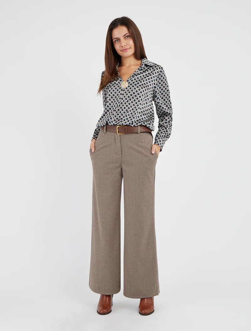 Blouse satinée imprimé 70's - Bleu canard