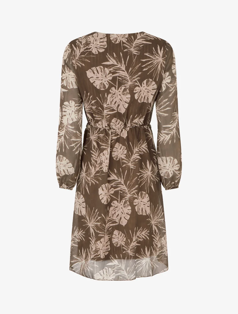 Robe imprimé feuillage à rayures irisées - Marron
