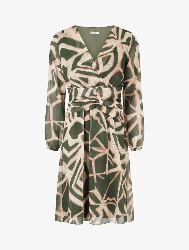 Robe imprimé rétro à rayures irisées - Kaki