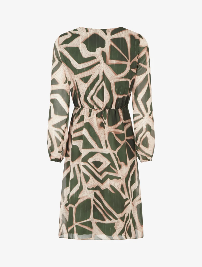 Robe imprimé rétro à rayures irisées - Kaki