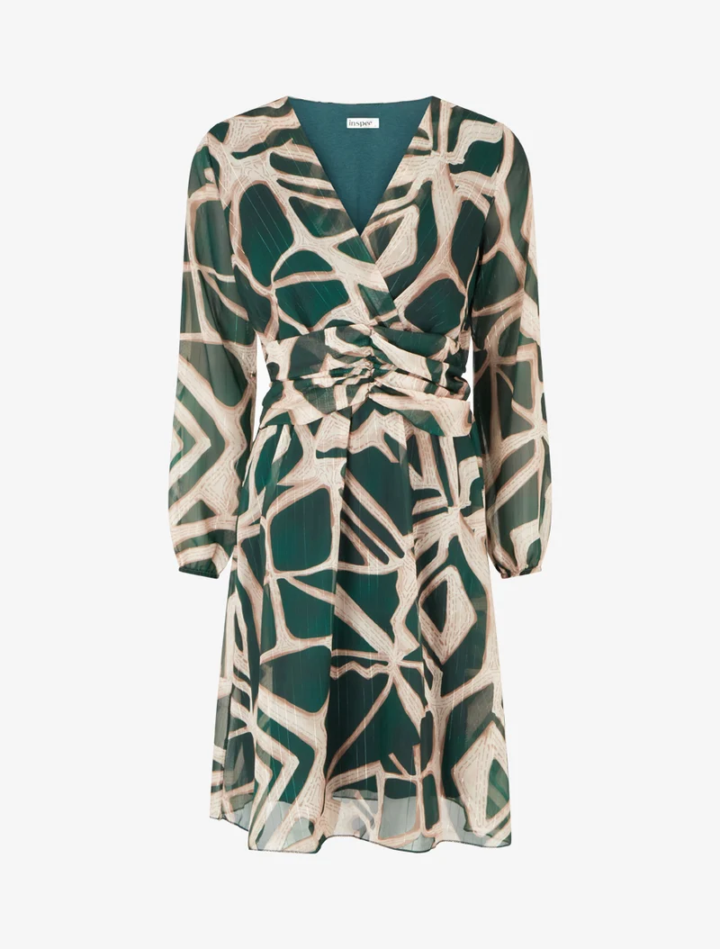Robe imprimé rétro à rayures irisées - Vert sapin