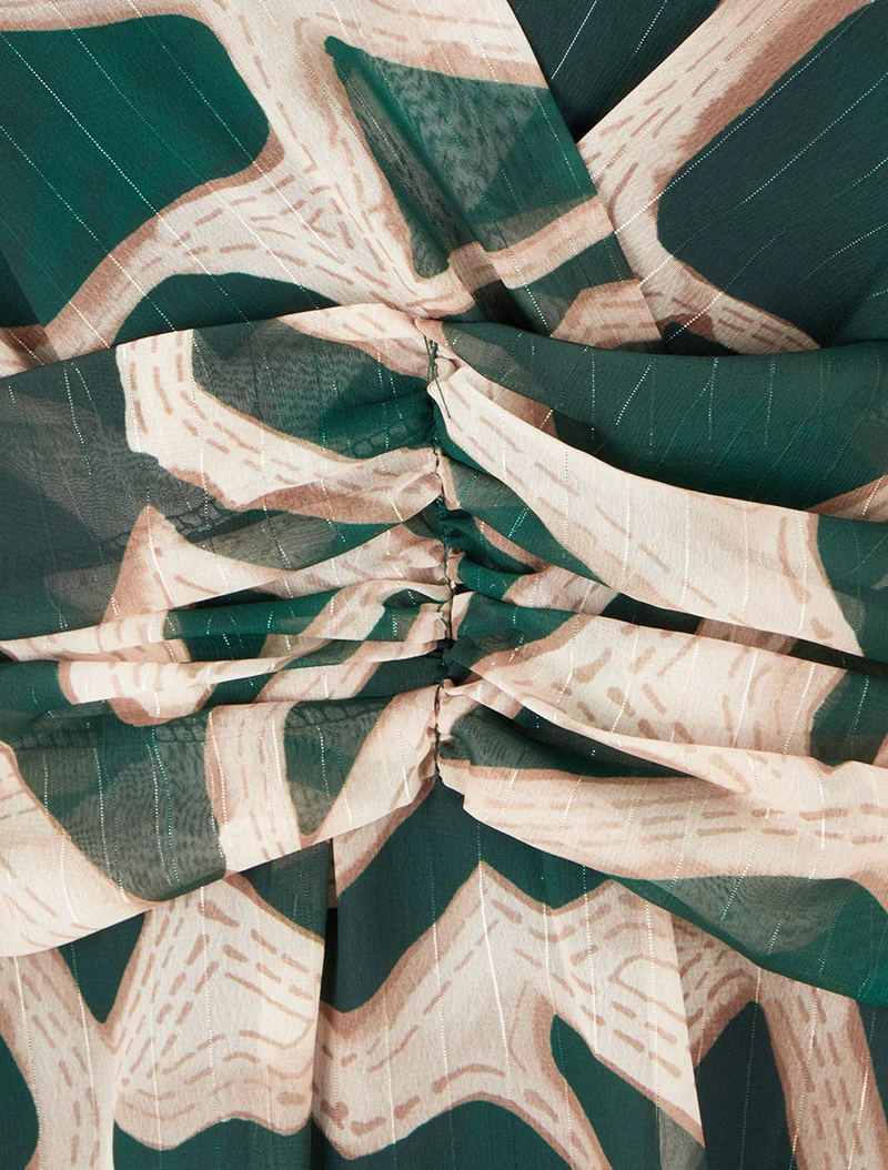 Robe imprimé rétro à rayures irisées - Vert sapin