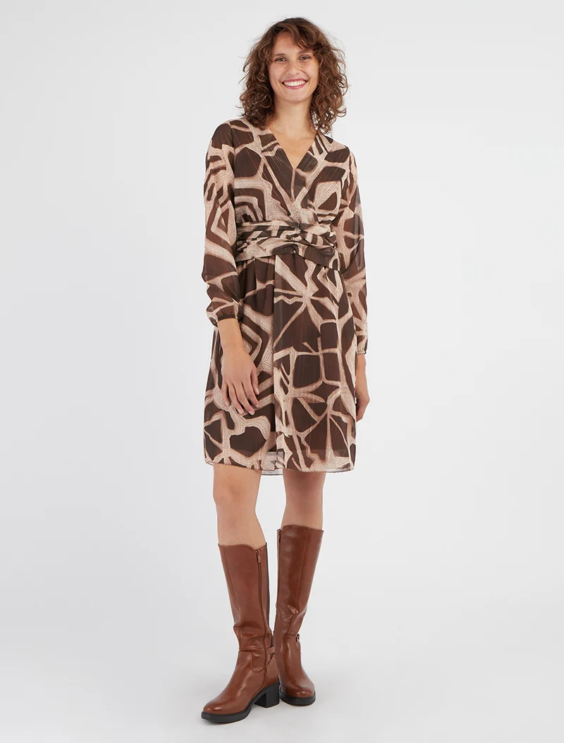 Robe imprimé rétro à rayures irisées - Marron