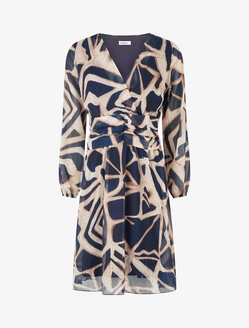 Robe imprimé rétro à rayures irisées - Marine
