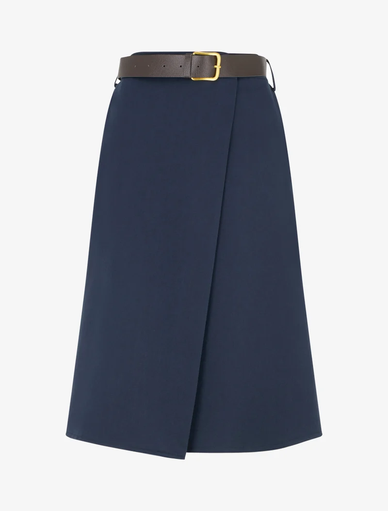 Jupe mi-longue style portefeuille - Marine
