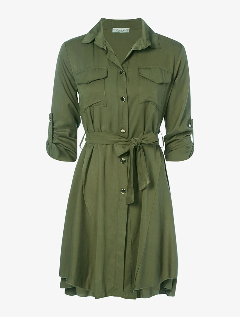 Robe style saharienne évasée - kaki
