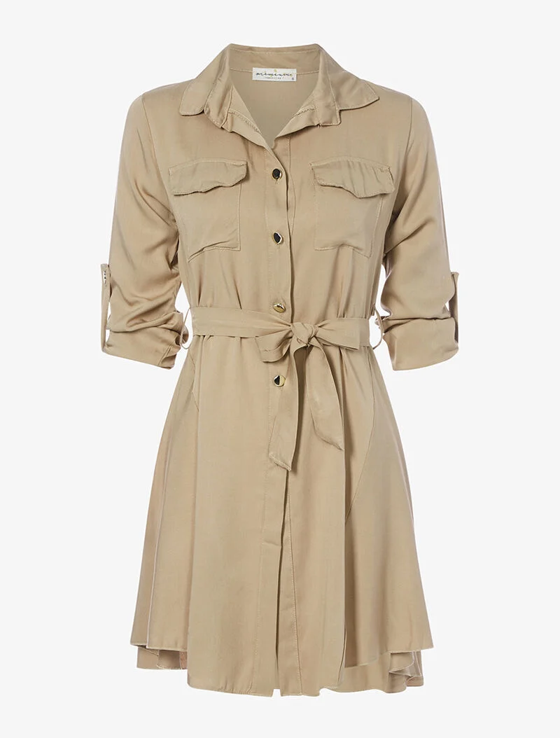 Robe style saharienne évasée - beige foncé