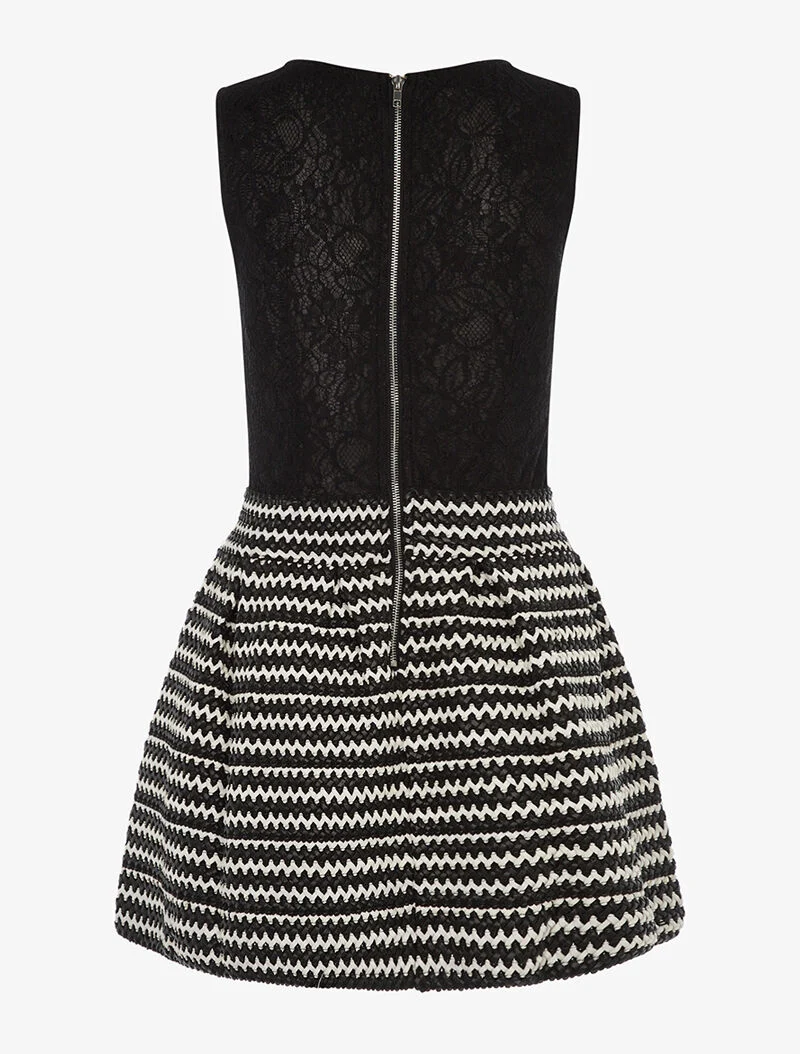 Robe patineuse bimatière bas tressé - noir/blanc