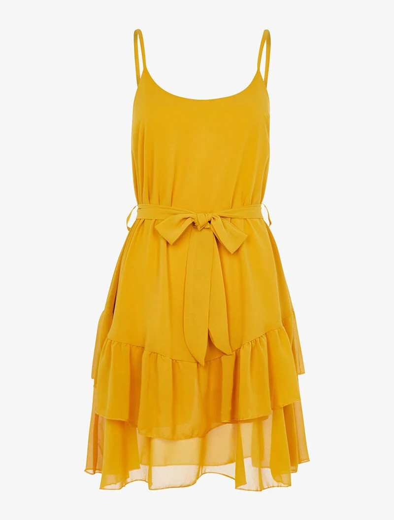 Robe légère à bord volanté - moutarde
