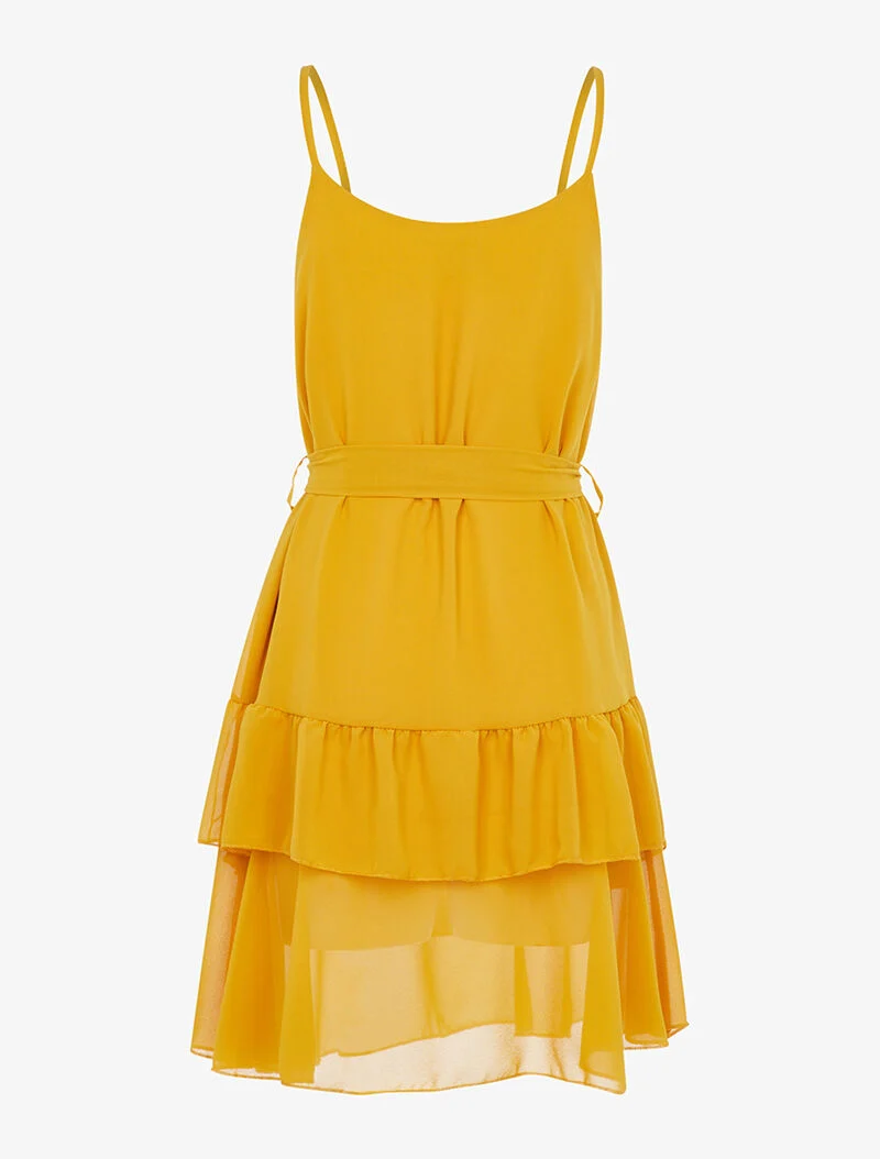 Robe légère à bord volanté - moutarde