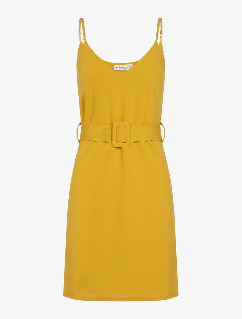 Robe nuisette à taille ceinturée - moutarde