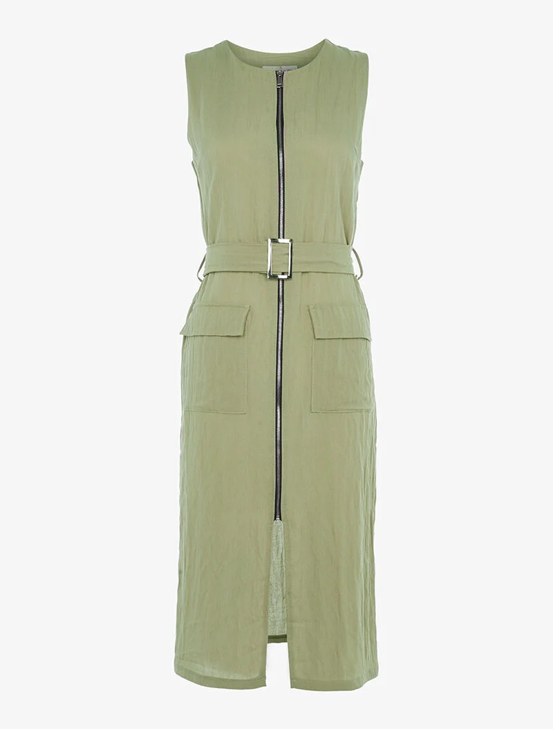 Robe longue légère à zip - kaki