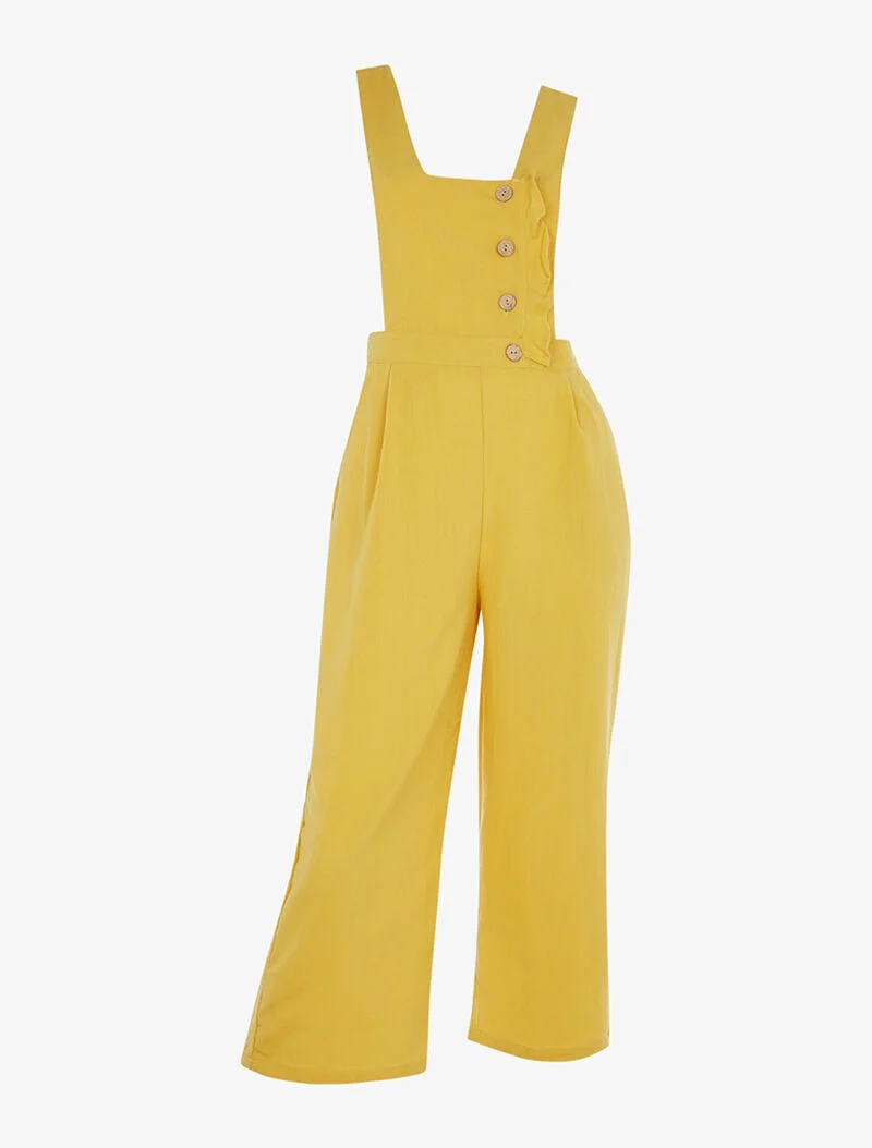 Salopette en coton effet lin - jaune