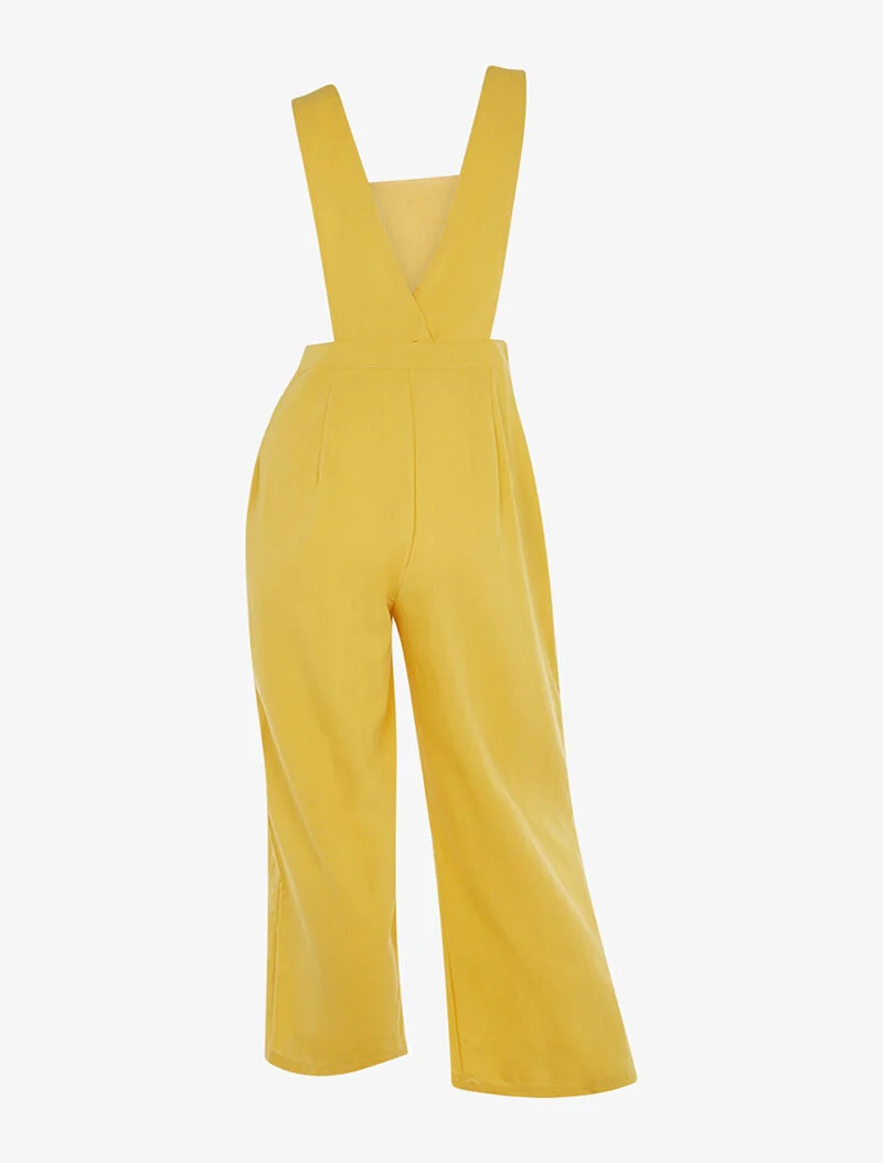Salopette en coton effet lin - jaune