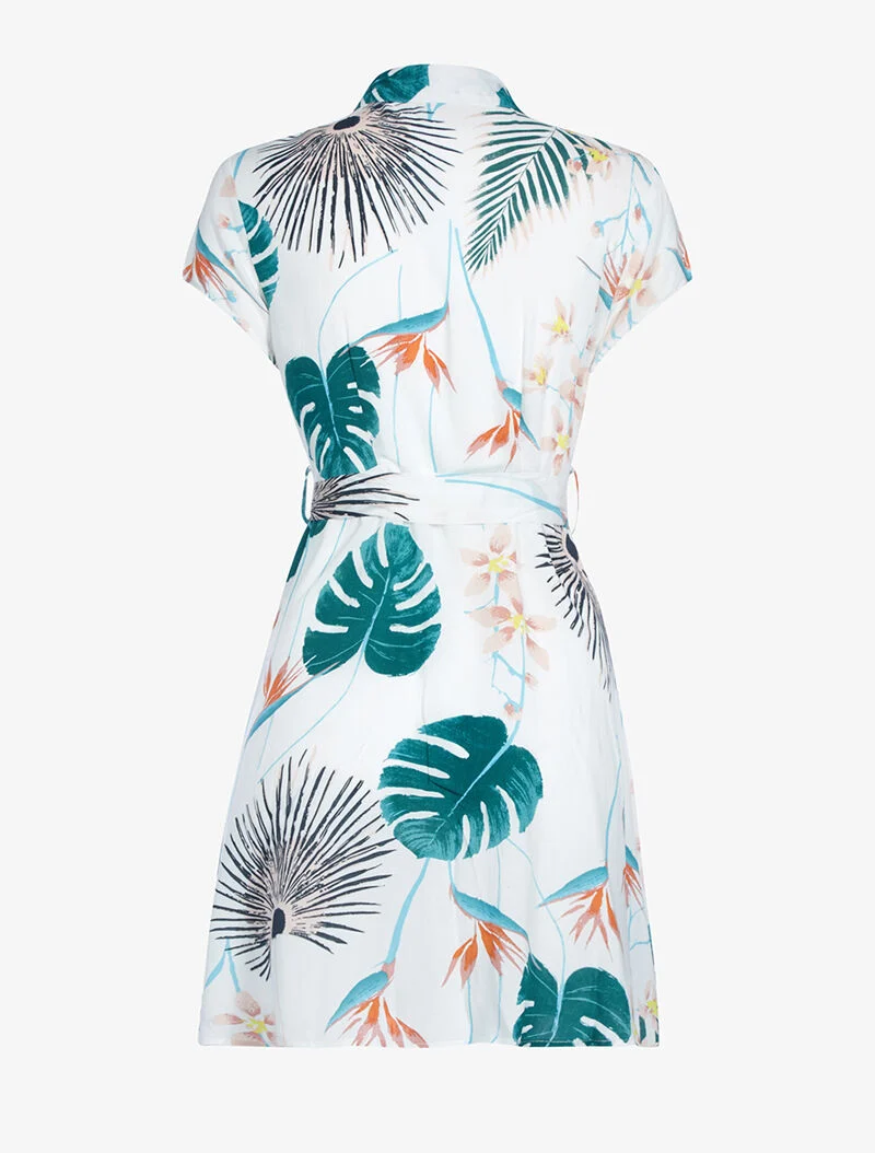 Robe chemise imprimé feuillage - blanc