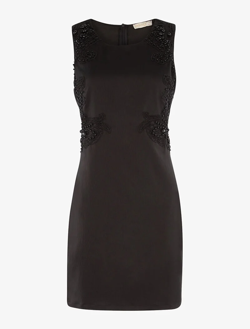 Robe cocktail à détails crochet et perles - noir