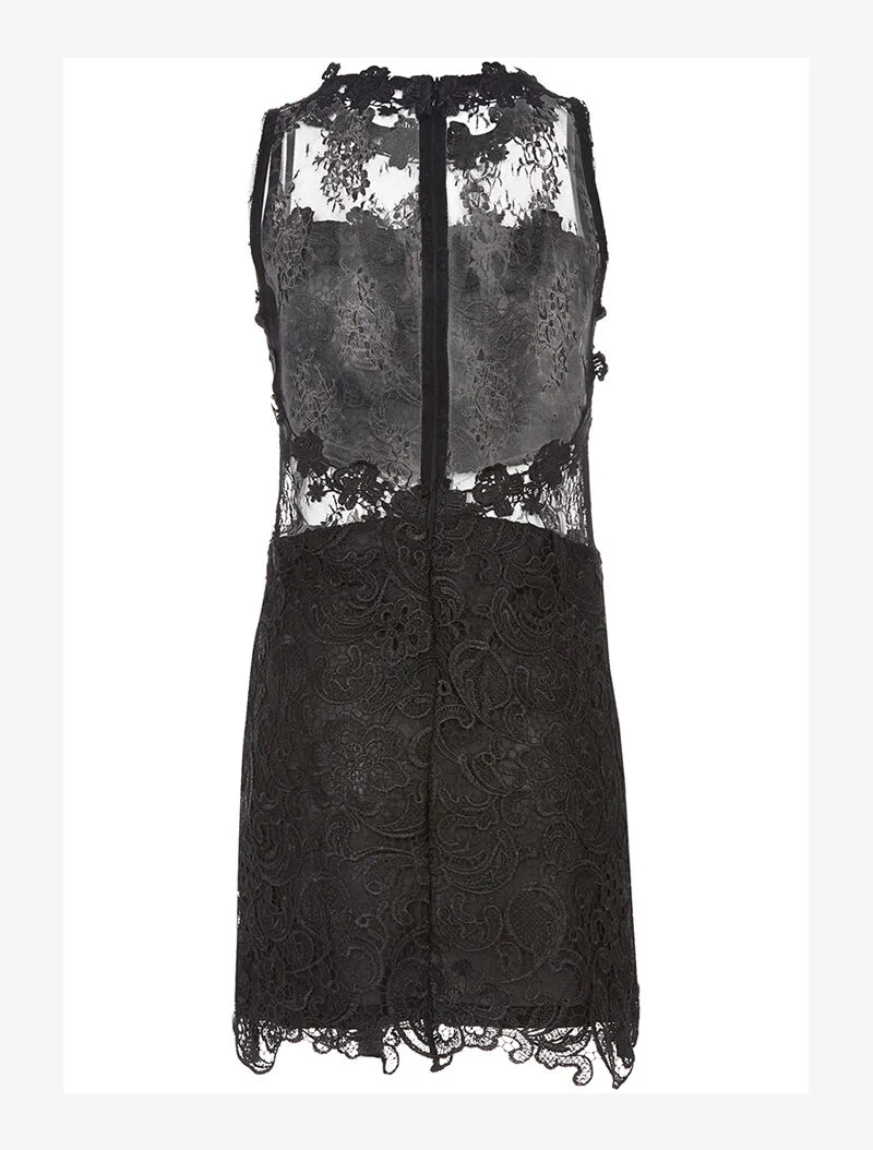 Robe dentelle ventre à bande transparente - noir