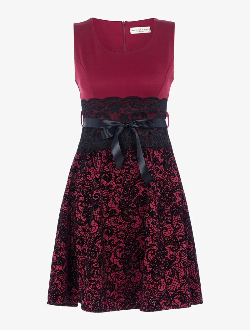 Robe à motifs dentelle en velours - lie de vin