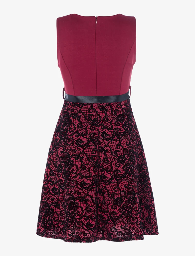 Robe à motifs dentelle en velours - lie de vin