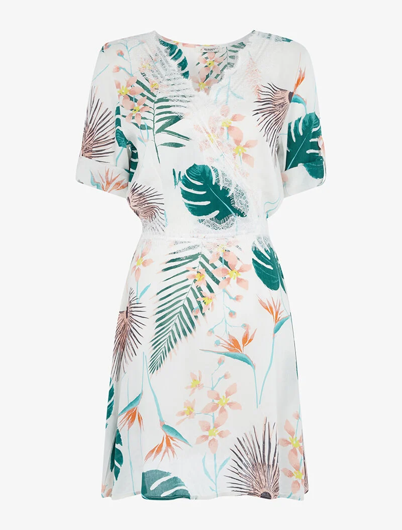 Robe légère à imprimé tropical - blanc