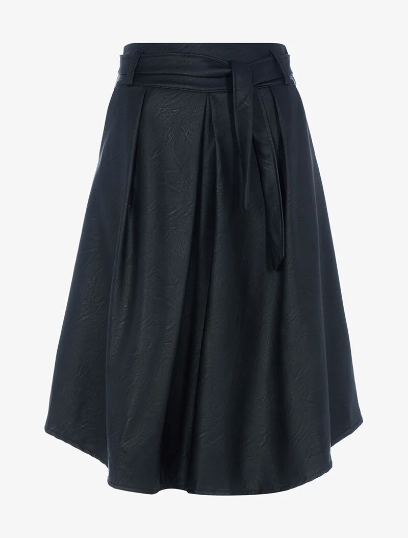 Jupe midi ceinturée en simili - noir