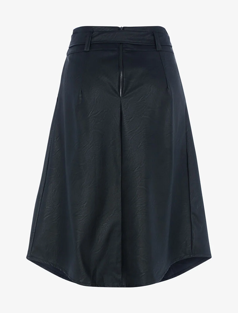 Jupe midi ceinturée en simili - noir
