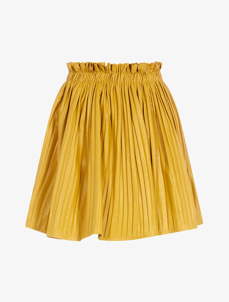 Mini-jupe plissée en simili - safran