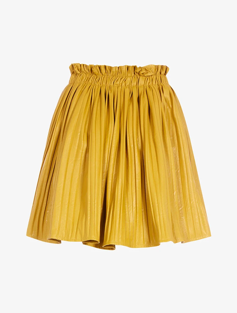 Mini-jupe plissée en simili - safran