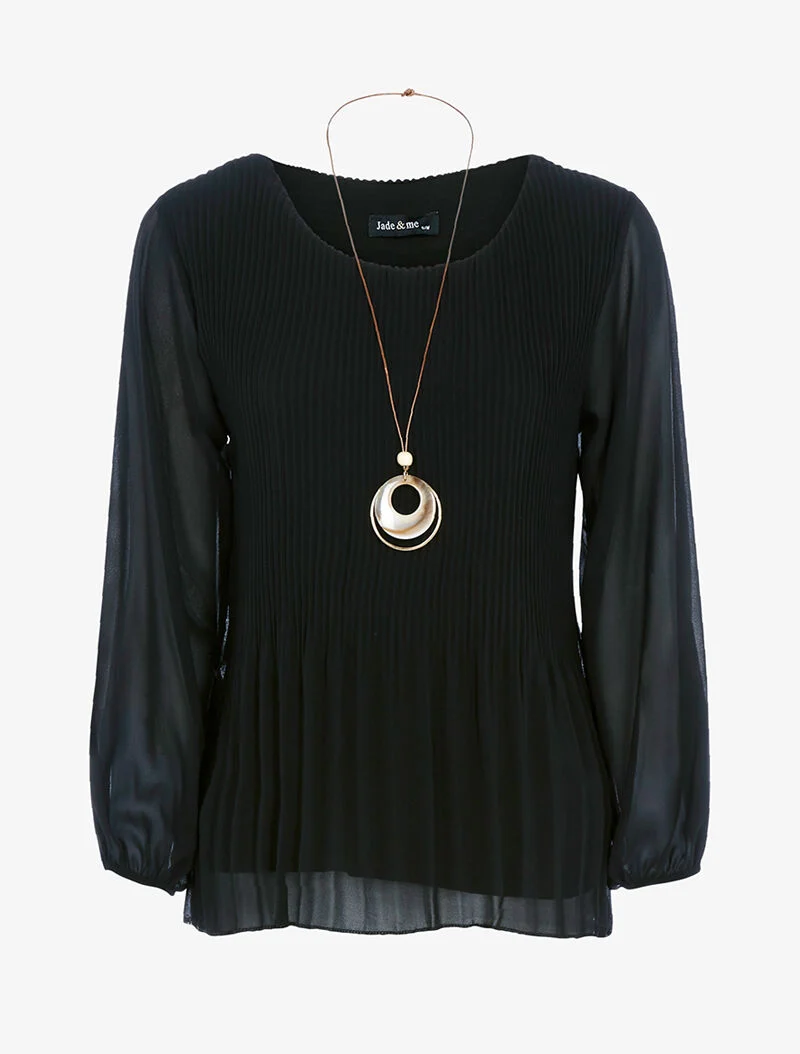 Top ample en voile plissé - noir
