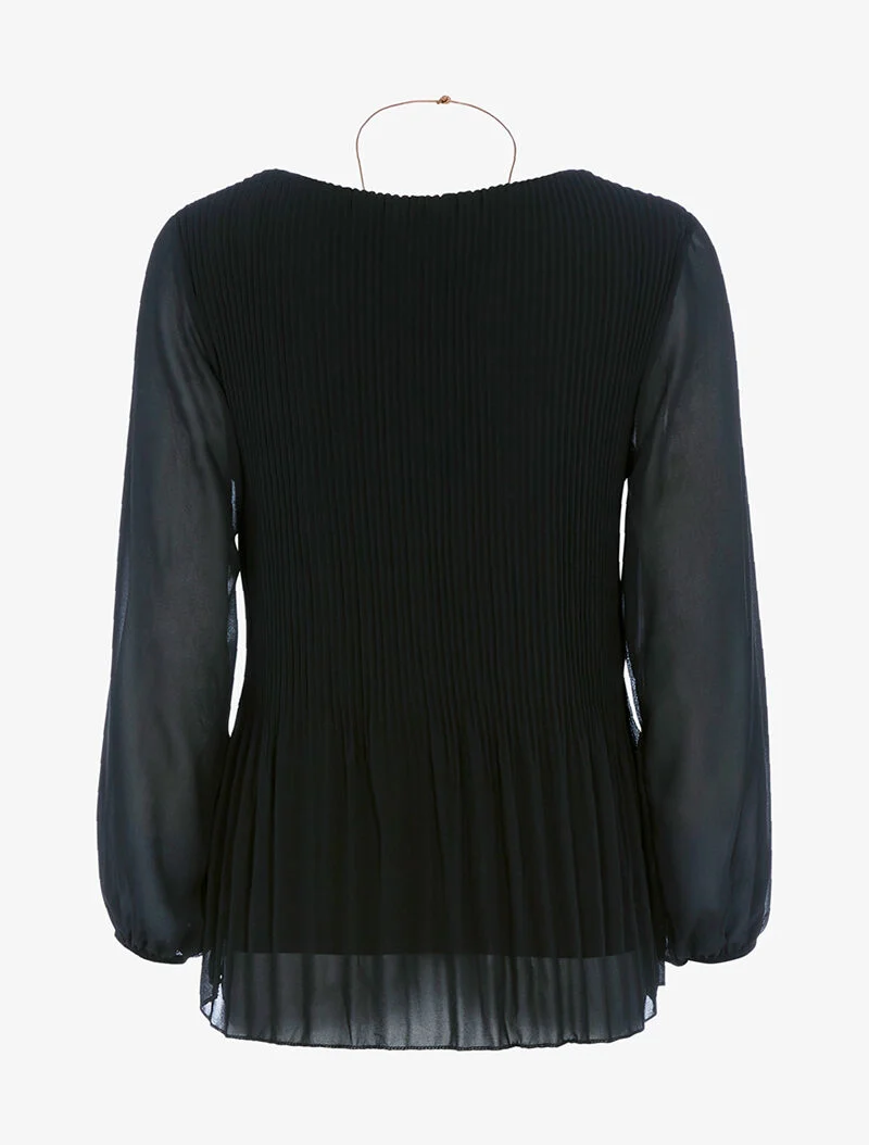 Top ample en voile plissé - noir