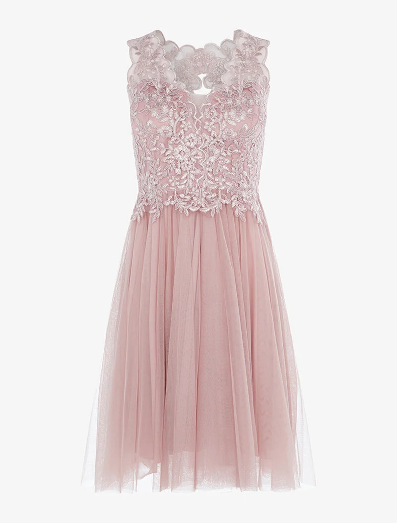 Robe brodée et jupe en tulle - vieux rose