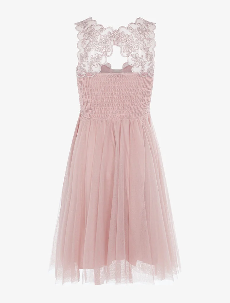 Robe brodée et jupe en tulle - vieux rose